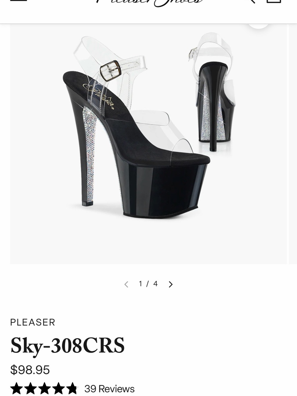 Pleaser Clear Strap Platform Sandal with Black Gloss Sole